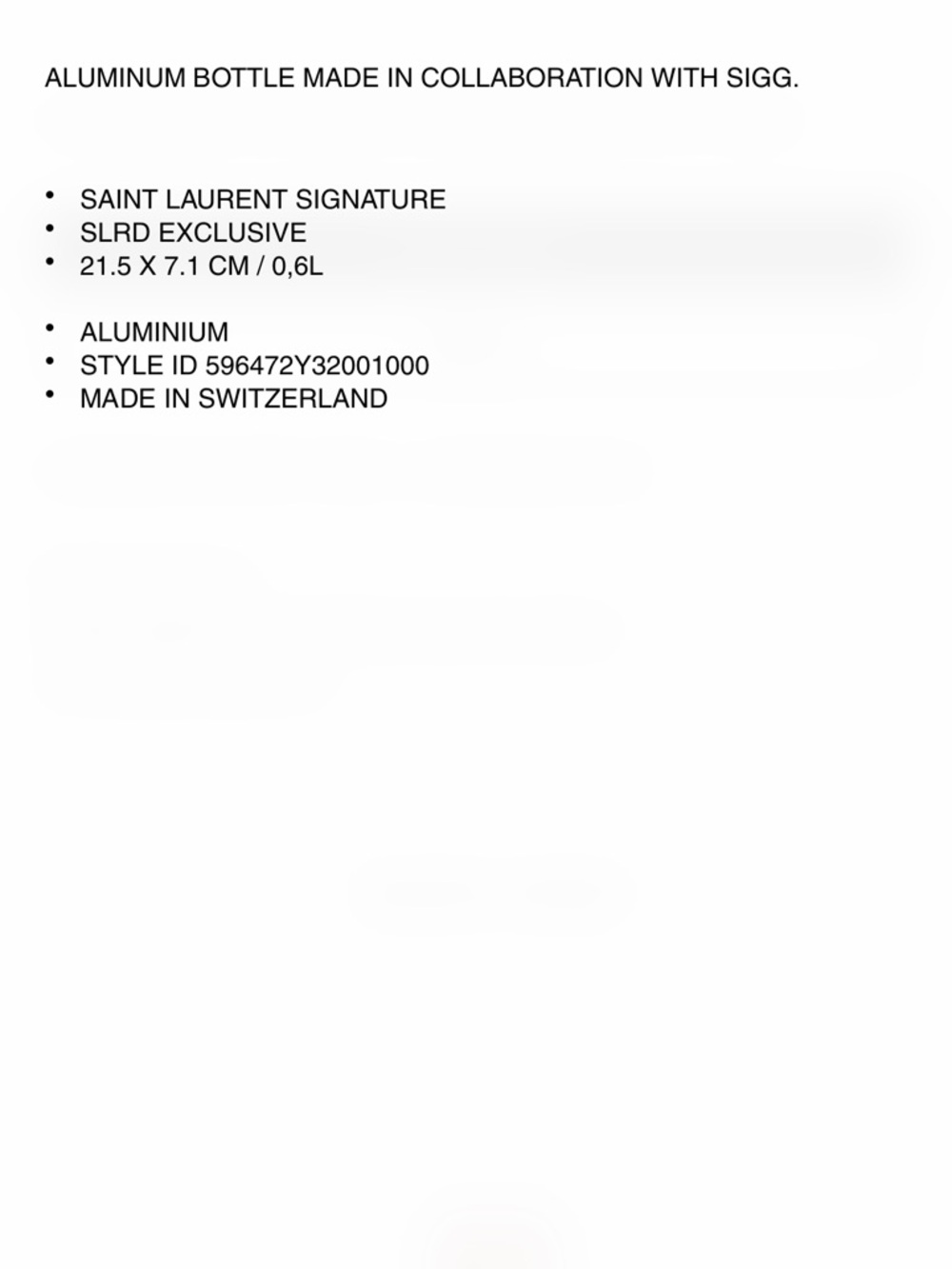 Saint Laurent Black Sigg Metal Bottle with White Logo - Picture 4 of 4